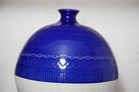 Mid-century Modern Cobalt Blue Vase / Ceramic Tadinate Italy Vase / Statement Blue and White ...