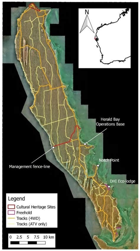 Map of Dirk Hartog Island, indicating important areas and 4WD and ATV... | Download Scientific ...