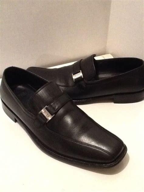 HUGO BOSS MEN'S BLACK LEATHER LOAFERS SIZE 7 MEDIUM | eBay