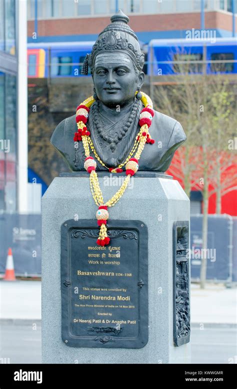 London, England, UK. Statue: Basaveshwara (or Basavenna / Basava: 1134-1168)Philosopher, Social ...