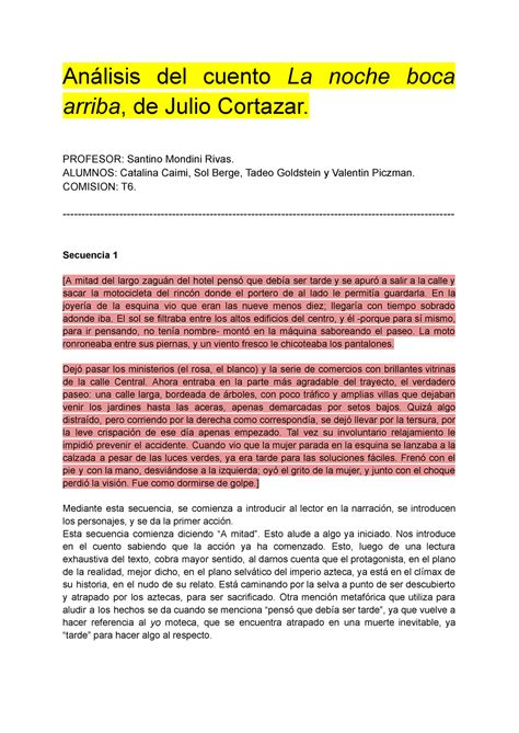 La noche boca arriba - julio cortazar - Semiología y Ciencias de la ...