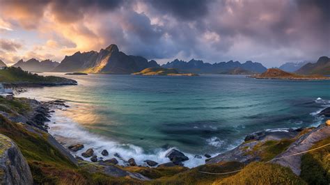 Wallpaper Norway, Lofoten islands, Europe, Mountains, sea, clouds, 5k, Travel #16596