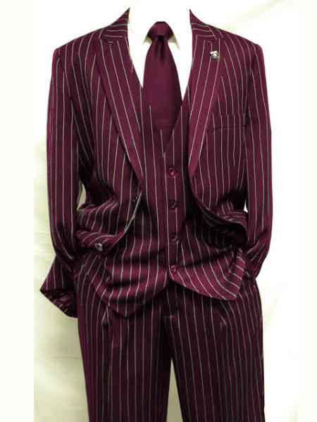 Burgundy ~ White Gangster Bold PinStripe Fashion Suit | Pinstripe suit ...