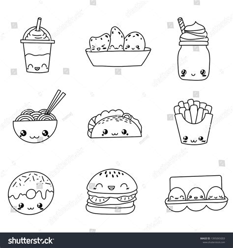 Set Cute Food Doodles Kawaii Food Stock Vector (Royalty Free ...