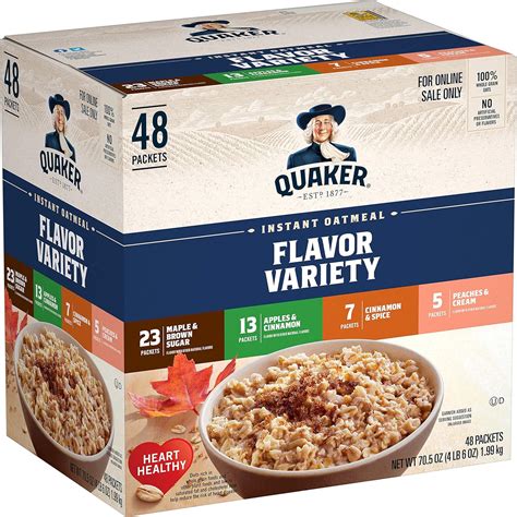 Quaker Instant Oatmeal, 4 Flavor Variety Pack, Individual Packets, 48 Count