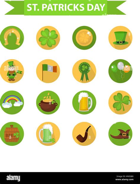 St. Patricks Day icon set design element. Traditional irish symbols in ...