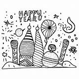 Happy New Year Coloring Page · Creative Fabrica sketch template