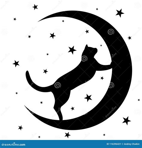 Black cat with moon. stock vector. Illustration of silhouette - 116396421