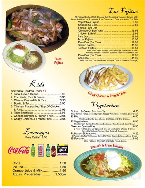 El Acapulco Mexican Restaurant menu in Shelby, North Carolina, USA