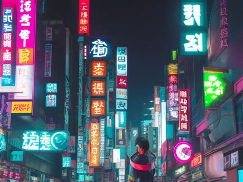 filthy-horse347: Japan as a cyberpunk country with street signs and a man wearing a hood and a ...