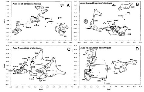 Graphs of discriminant analyses conducted with the selected characters ...