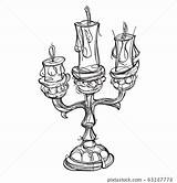 Candlestick On Three Candles Vintage Household  스톡일러스트 63287778 sketch template