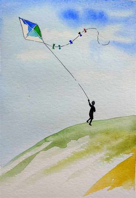 The kite. | Art challenge, Art, Watercolor paintings