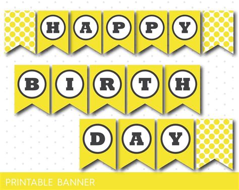 Sunshine yellow Happy Birthday banner, Printable polka dot party banner ...