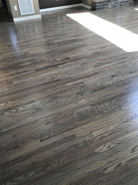 Red oak floors stained with classic gray | Hardwood floor colors, Oak floor stains, Wood floor ...