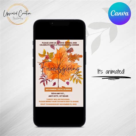 Friendsgiving Invitation, Digital Download, Editable Template, Virtual Invite, Animated, Fall ...