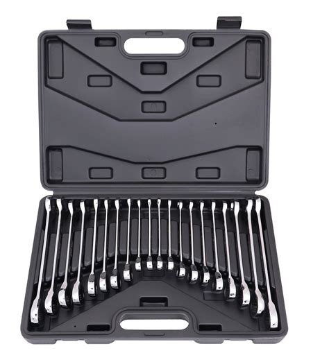 20pc Flat Ratcheting Wrench Combination Spanner Tool Set SAE & Metric With Case | eBay