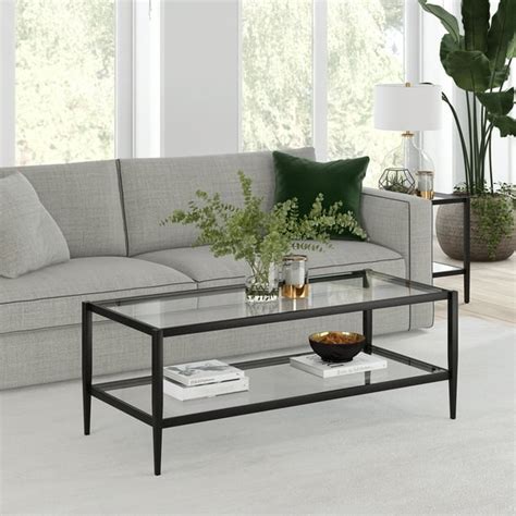 Modern Glass Coffee Table, Rectangular Cocktail Table in Blackened ...