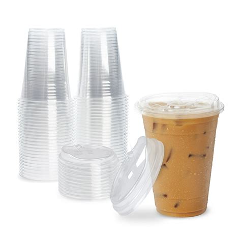 [50 Pack] Disposable Strawless Plastic Cups with Lids - 16 Oz Clear ...