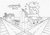 Two Point Perspective City Drawing Sketch Coloring Page sketch template