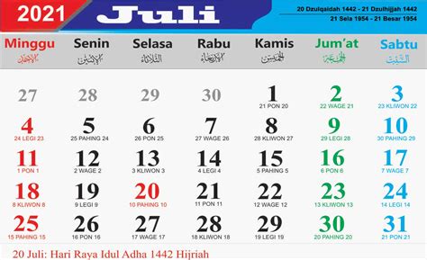 Kalender Jawa bulan Juli 2021 ( Lengkap dengan Dino Pasaran Juli 2021 ) - Sakmadyone.com