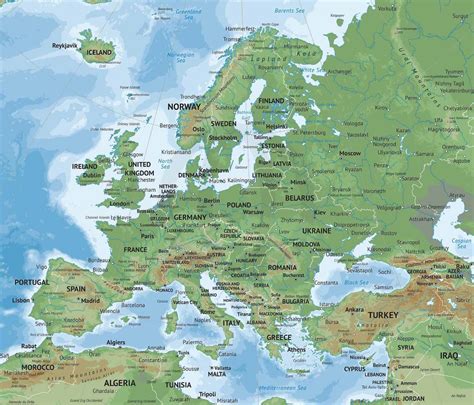 Vector Map of Europe Continent Physical | One Stop Map