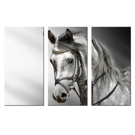 3 Panel Wall Art Horse Decoratoins Black And White Animal Horse Modern Printed On Canvas For ...