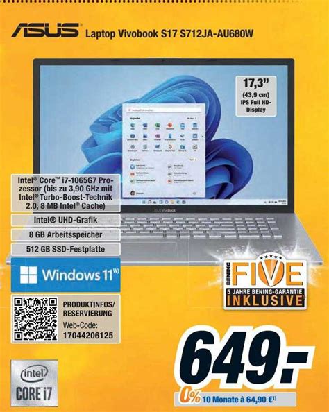 Asus Laptop Vivobook S17 S712ja-au680w Angebot bei Expert Bening - 1Prospekte.de