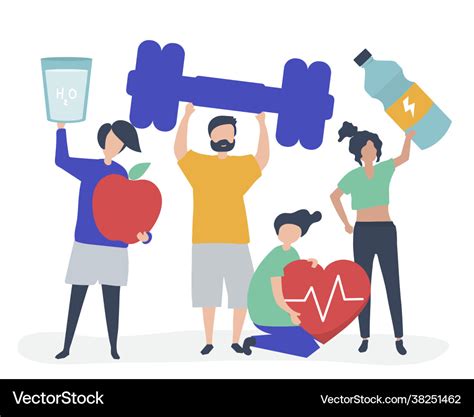 Healthy people carrying different icons related Vector Image