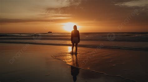 รูปพื้นหลังคนที่ยืนอยู่บนชายหาดตอนพระอาทิตย์ตก พื้นหลัง, ภาพพระอาทิตย์ตกที่ชายหาดภาพพื้นหลัง ...