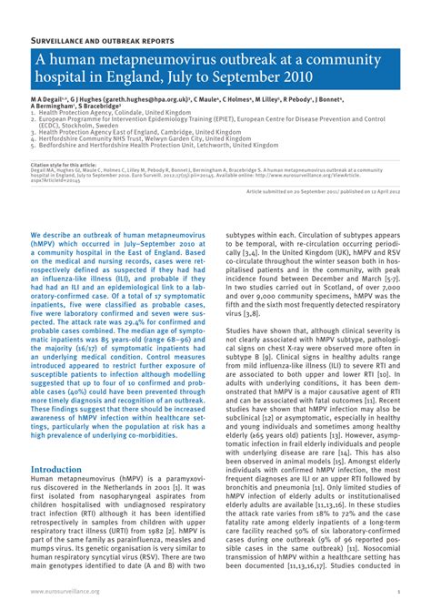 (PDF) A human metapneumovirus outbreak at a community hospital in ...