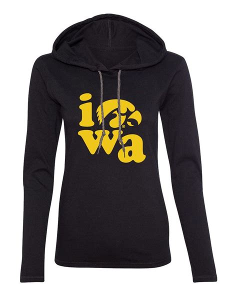 Women's Iowa Hawkeyes Long Sleeve Hooded Tee Shirt - Iowa Stacked Iowa ...