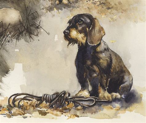 Author's print “Wirehaired Dachshund. Blood trail hunting”, Wirehaired Dachshund Art - Siurha Art