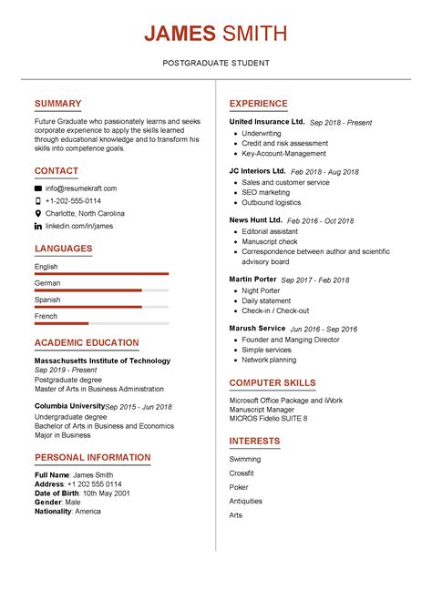 Download Resume Examples Graduate Student Image - Wajo