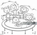 Coloring Book Kids Jumping On Trampoline Stock Illustration  Download sketch template