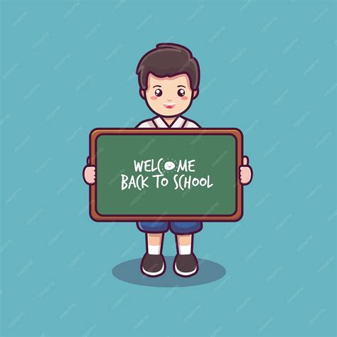 Premium Vector | Welcome back to school with student and black board cartoon vector