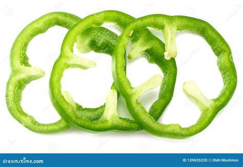 Cut Slices of Green Sweet Bell Pepper Isolated on White Background Top ...