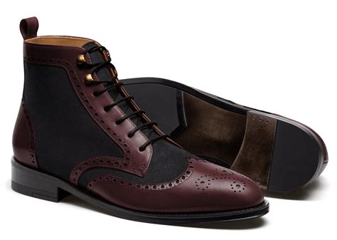 Brogue Dress Boots in blue & burgundy suede & leather & dark_brown ...