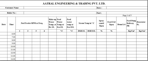 LOG SHEET FOR FBC BI-DRUM BOILER