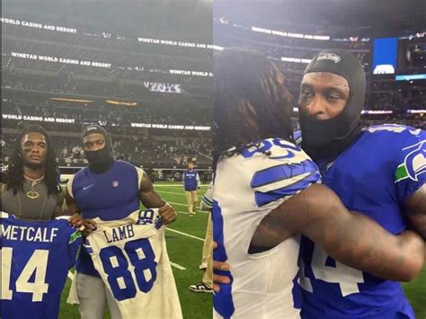 WATCH: Cowboys WR CeeDee Lamb demands jersey swap from DK Metcalf after gruesome TNF battle ...