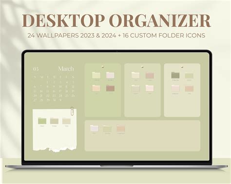 Sage Green Desktop Aesthetic Set 24 Icons Desktop Organizer Wallpaper With Editable Canva ...