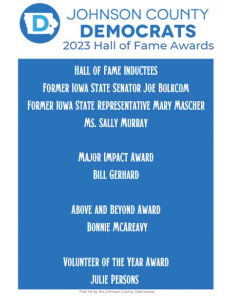 2023 Hall of Fame Awards - Johnson County Democrats of Iowa