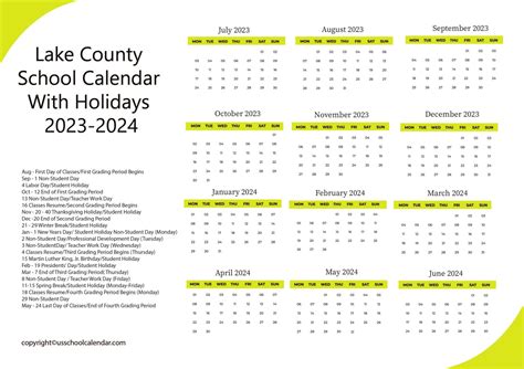 Lake County School Calendar With Holidays 2023-2024