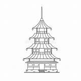 Templo Budista Chinês Construção Do Monastério Vetor Ilustração  sketch template