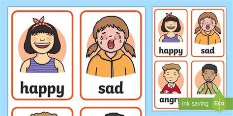 Feelings Cards | Words and Faces | Early Years - Twinkl