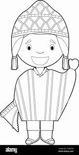 Easy coloring Cartoon Character From Peru Dressed In The Traditional  sketch template