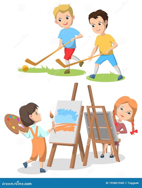 Kids Playing Sportive Game and Drawing on Lesson Stock Vector ...