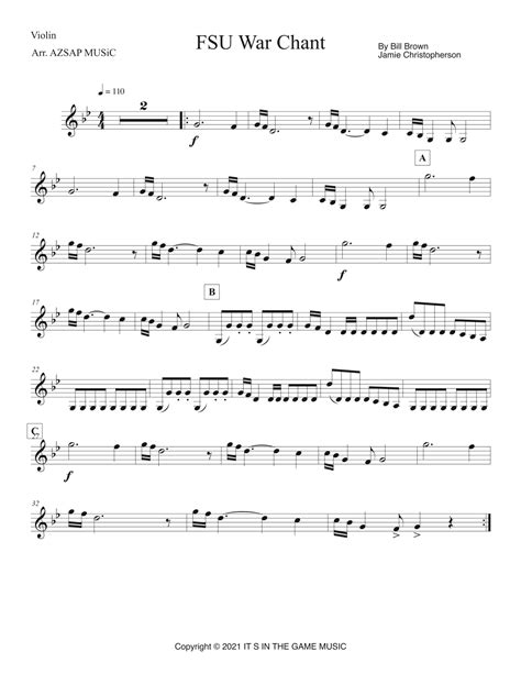 War Chant (arr. AZSAP MUSiC) by Florida State University Marching Chiefs Sheet Music for ...