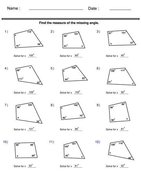 Find the measure of the missing angle - Quadrilaterals and Polygons Worksheets | Made By Teachers