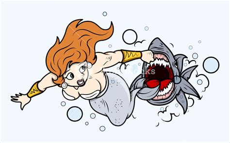 Shark Attack To Mermaid Under Sea - Vector Illustration Royalty-Free ...